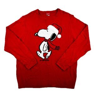 Peanuts Snoopy Christmas Sweater Adult XXL Santa Holiday Crewneck Knit